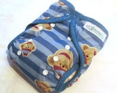 One Size Sock Monkey PUL Printed Pocket Diaper with Organic Bamboo Velour Inner