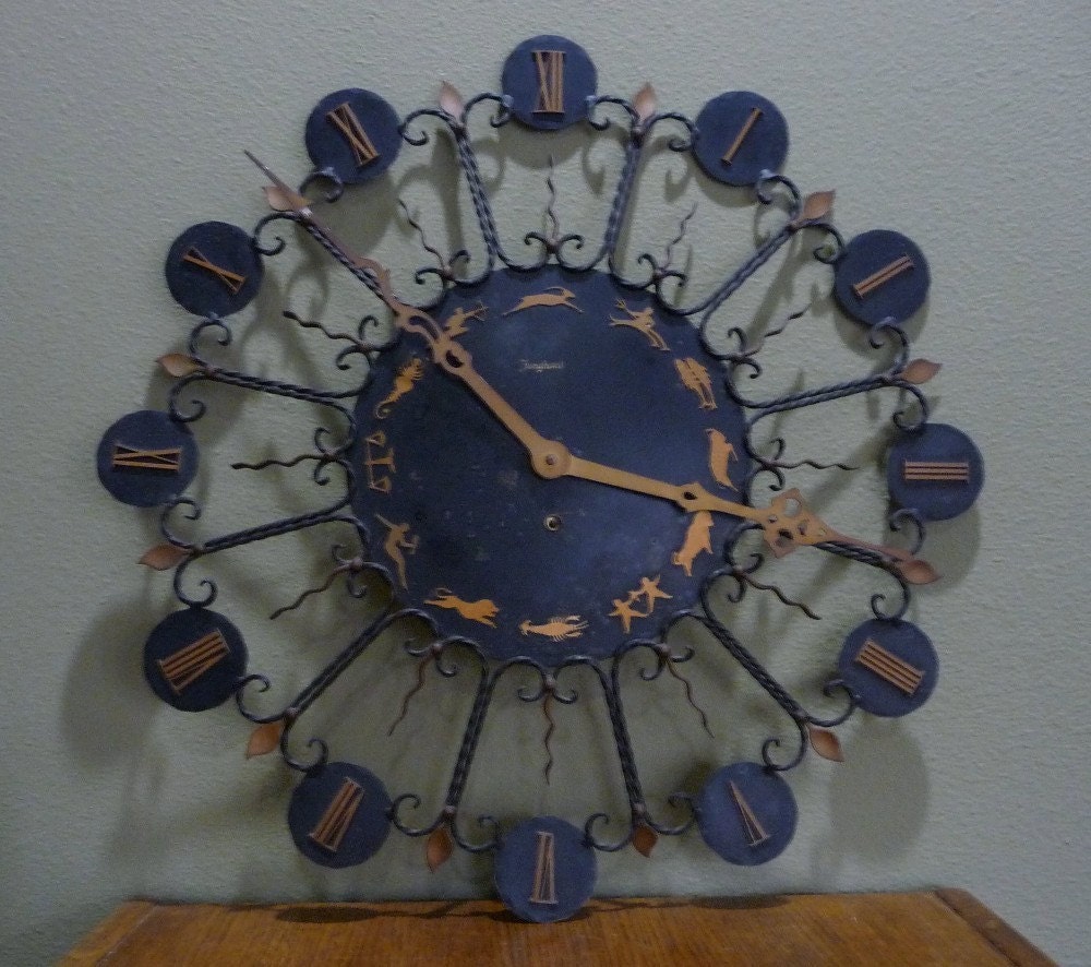 Vintage 1960's Funghans Metal Zodiac Wall Clock