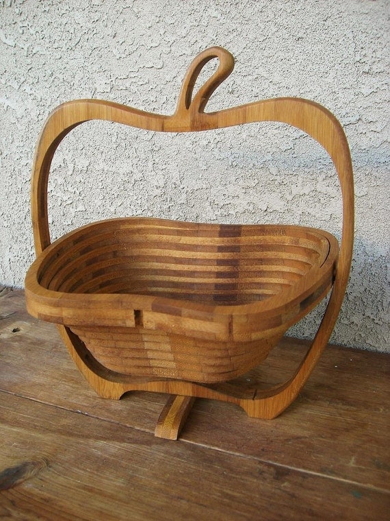 Vintage Collapsible Wood Apple Basket