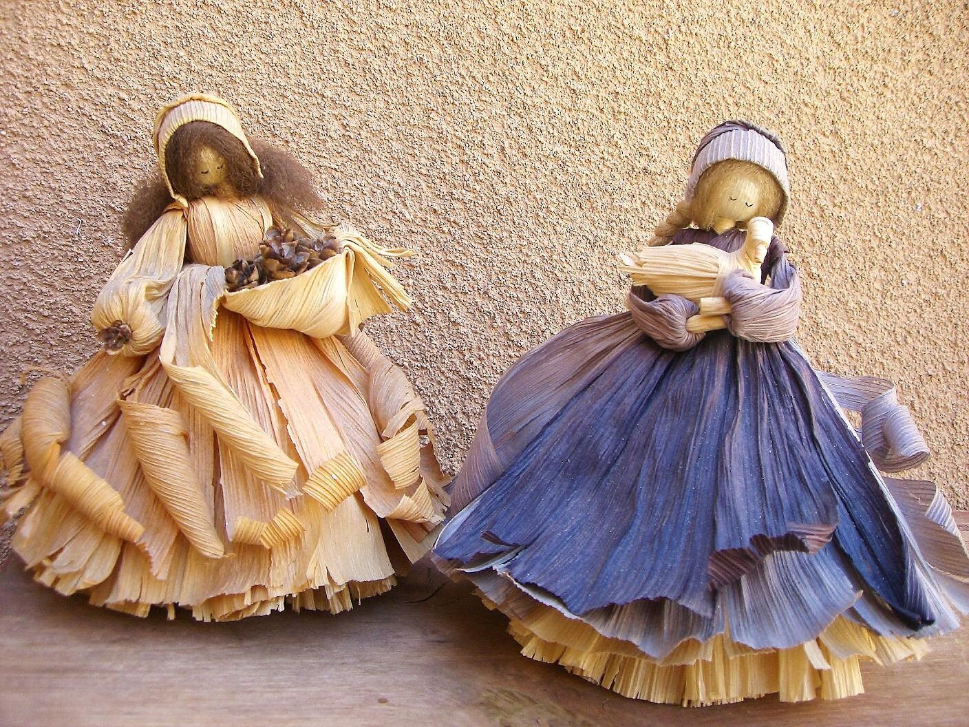 Pair of Vintage Nan's Corn Husk Dolls