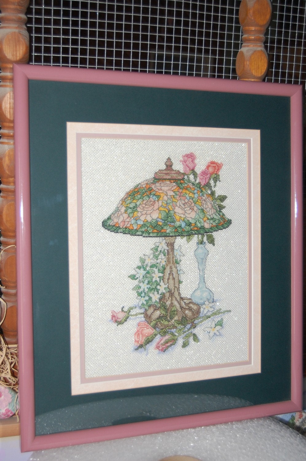 COMPLETED CROSS STITCH Stained Glass Tiffany Lamp