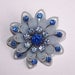 Light Blue Vintage Flower Pin With Royal Blue and Light Blue Rhinestones