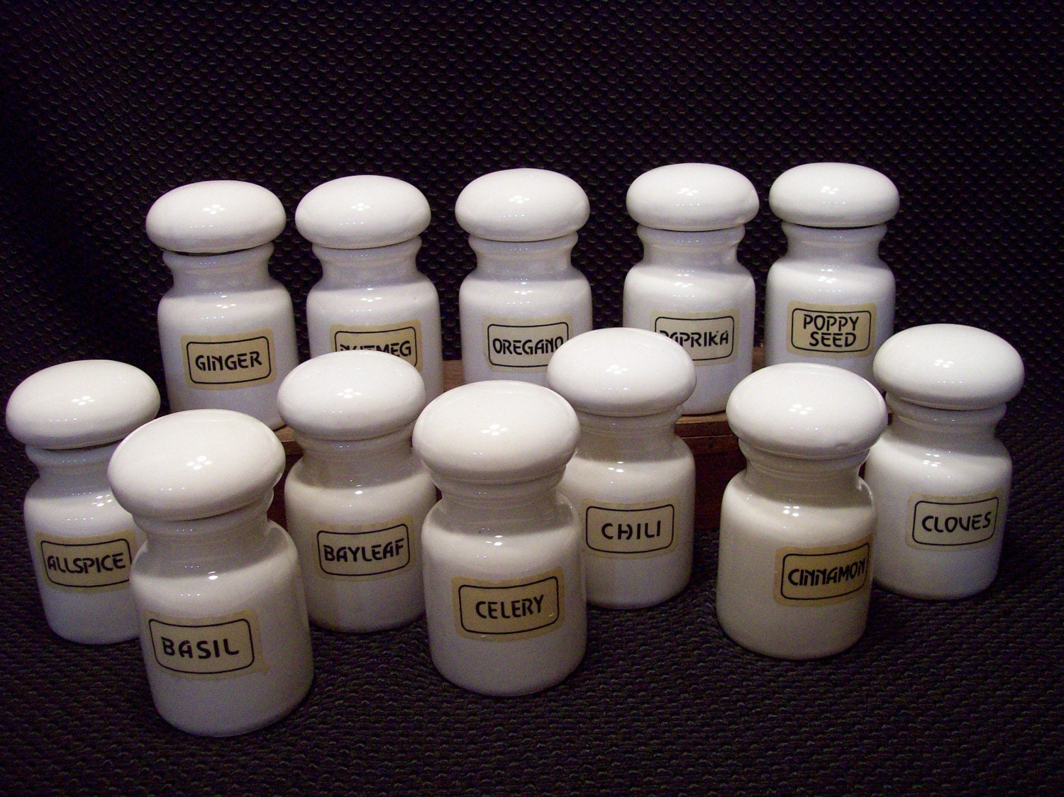 Vintage White Spice Jars with Lids by Irishcolleen01 on Etsy