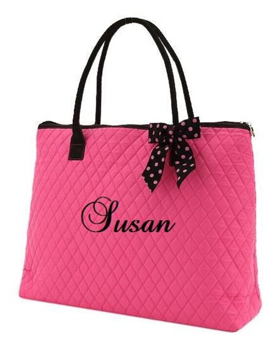 Personalized Bag Pink and Black Quilted Tote Bag by aTwinkleStar