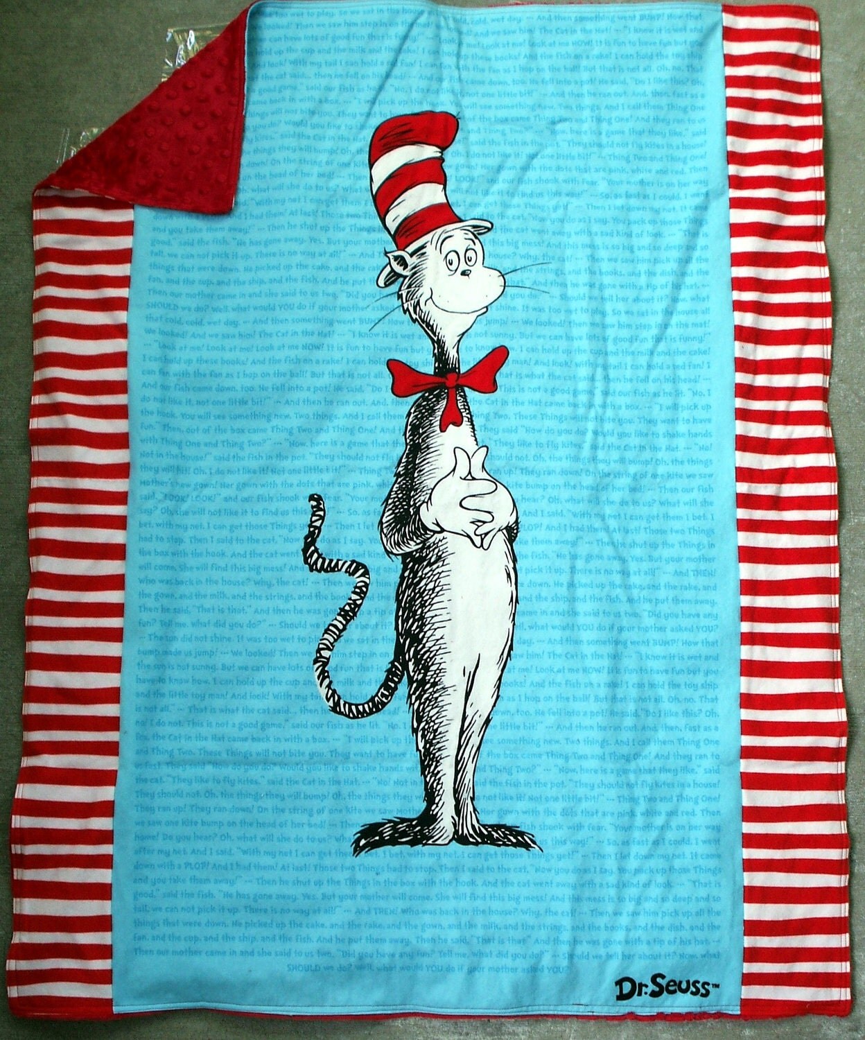 Baby Blanket Dr. Seuss Cat in the Hat Flannel with Red and