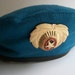 Vintage Teal Blue Military Style Beret with Pin
