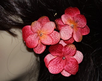 3 Pink Flowers on Heavy Weight Bobby Pins - Handmade Hair Flower