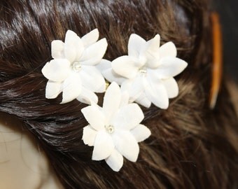 3 White Flowers on Heavy Weight Bobby Pins - Handmade Hair Flower