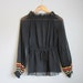 Sheer Blouse Pleated Vintage 70s Top Black Medium
