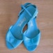 Teal Sandals Vintage Cork Wedge Leather Shoes Open Toe 5/6