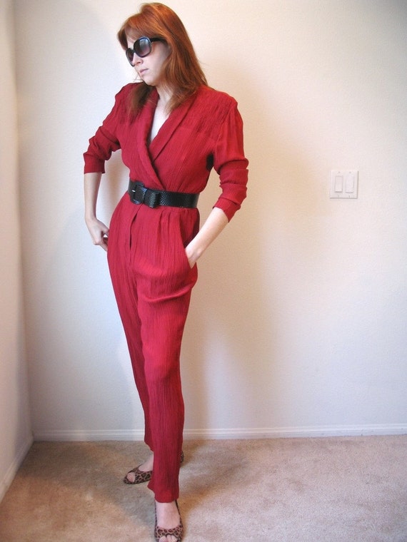SALE....Ruby Red Vintage 80's JUMPSUIT Women's Size