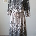 Vintage 1970's Dress, GORGEOUS Graphic Floral, Black with Cream, Women's Medium