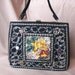 Vintage 50's Handbag, by Caron of Houston, Rockabilly, Mad Men, Black with Beads, Floral Needlepoint, Gold Trim.