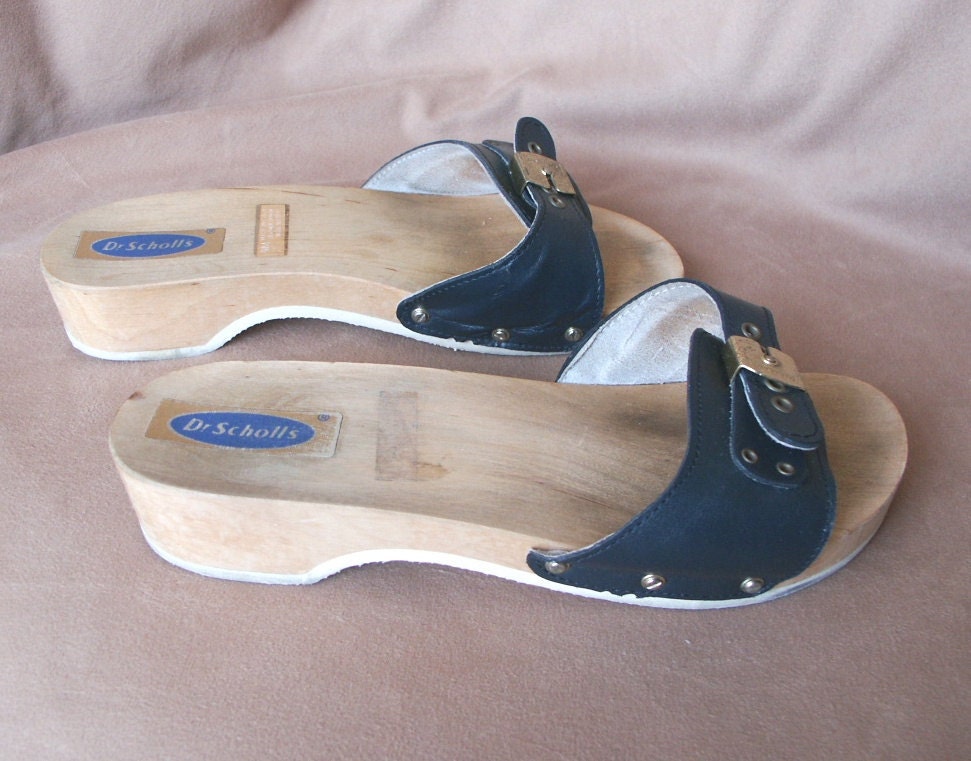 Vintage 70's Dr. Scholl Sandals Size 9 Navy Blue
