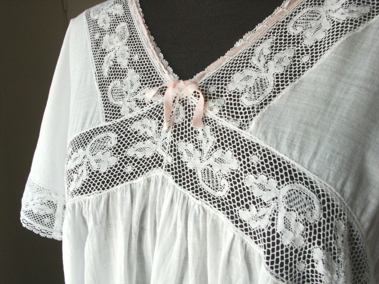 Vintage 20's Nightgown White Cotton with Lace Romantic