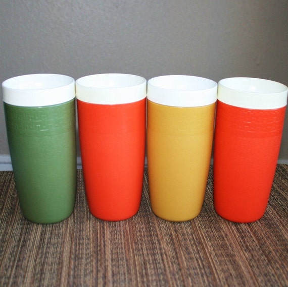 Vintage Plastic Retro Insulated Tumblers By Olympian Thermo