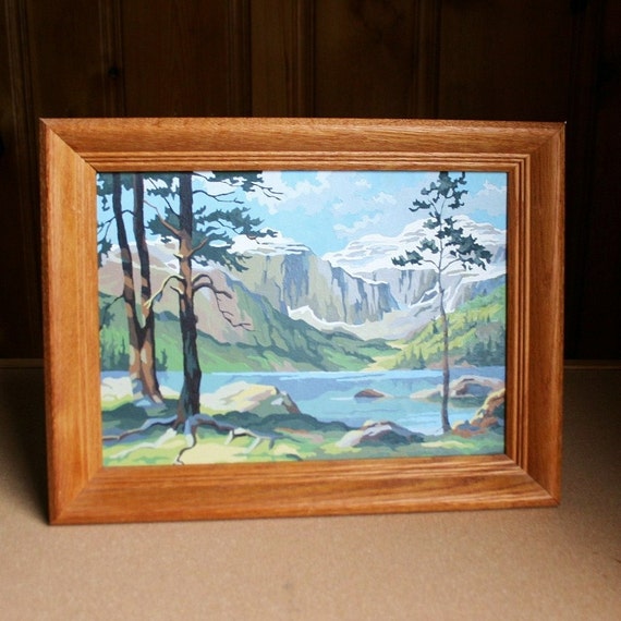 Vintage 1960s Paint By Numbers Mountain and Lake Scene