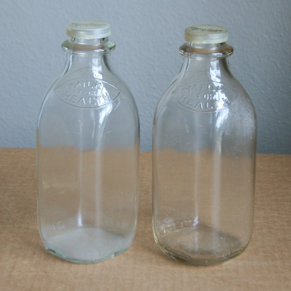 Download Pair of Vintage Clear Glass Milk Bottles Milk for Health