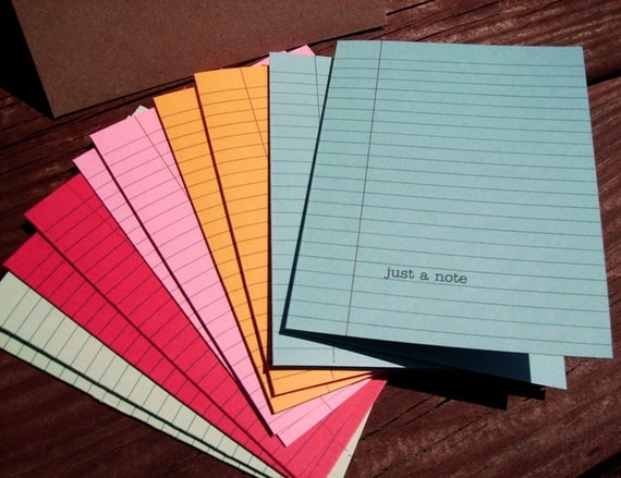 colored notebook paper stationery set of 10 note cards