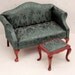 Miniature Couch Sofa Settee w Stool Dollhouse Furniture