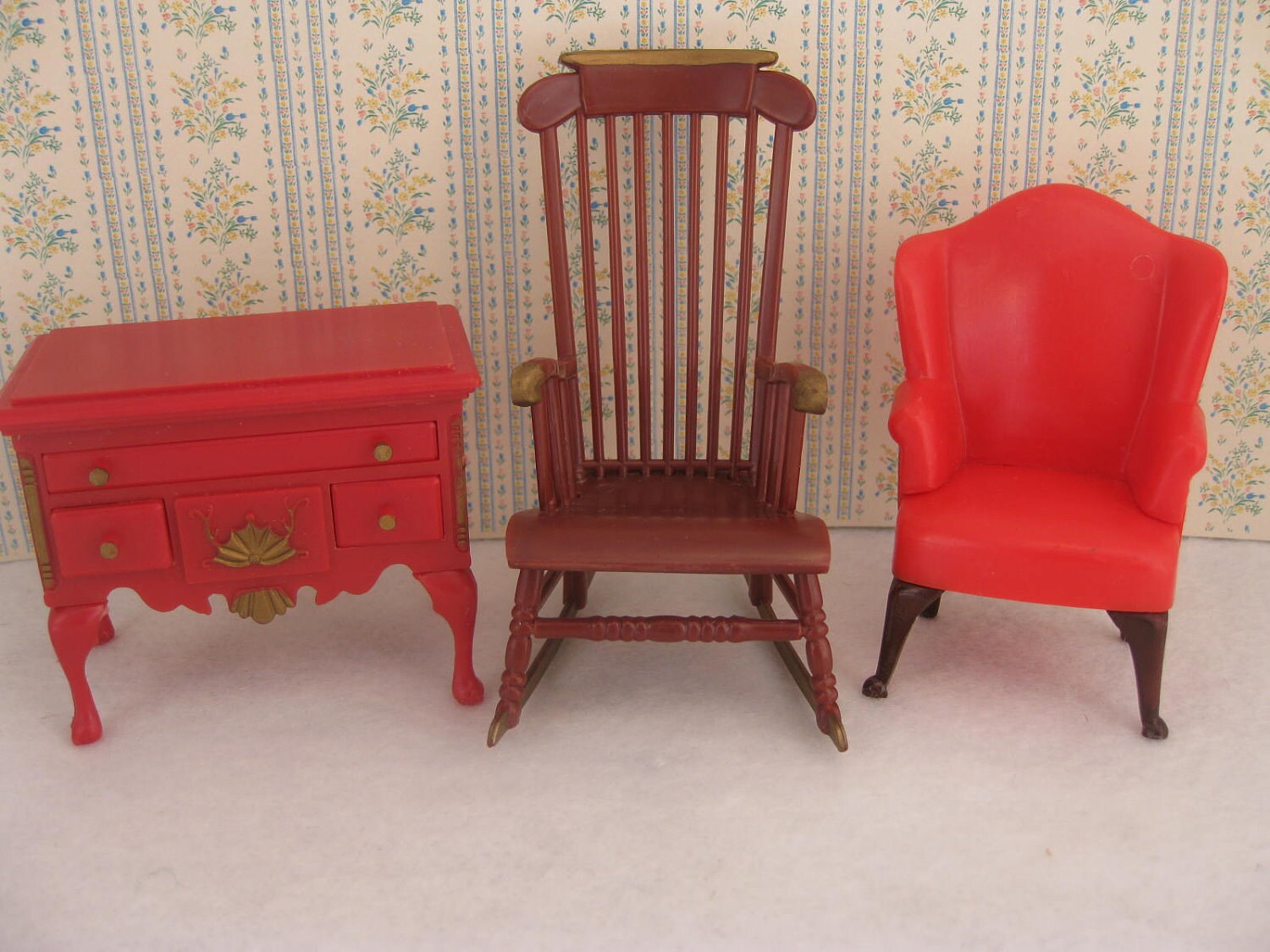 Vintage Marx Dollhouse Furniture Set Chairs Lowboy