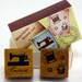 SALE - Vintage Couture Sewing machine and Notions Matchbox Stamp Set-Japanese Set of 2 Small Rubber Stamps
