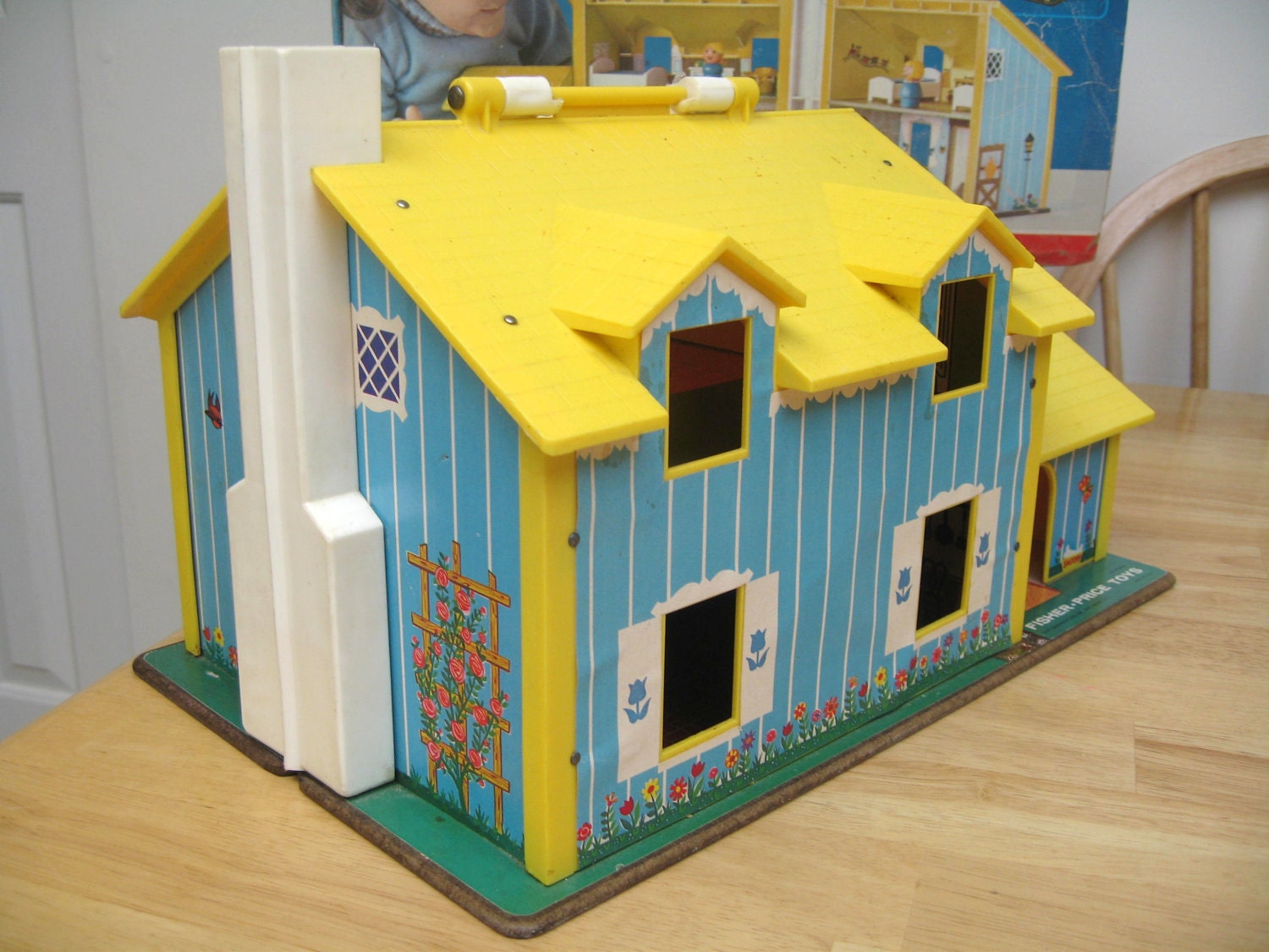 RESERVED Vintage Fisher Price Yellow House With Box Complete