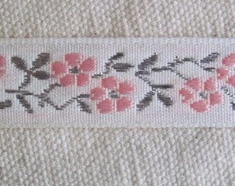 PINK and Metallic SILVER on White Cherry Blossom Ribbon