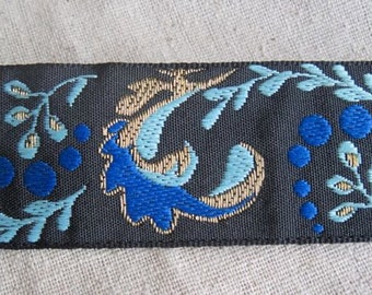 Adrea's Plume Jacquard ribbon in blue and gold