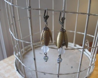 Fushia Flowers Collection no.2.vintage assemblage dangle earrings