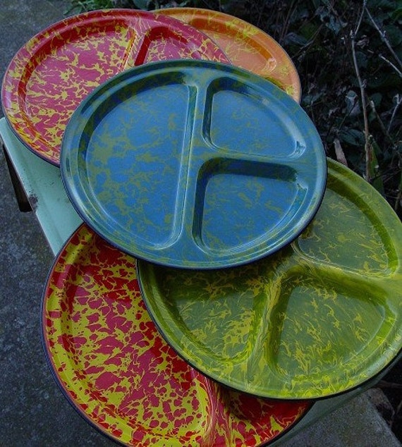 Vintage Enamel PlatesDivided Enamelware by simplehousewares