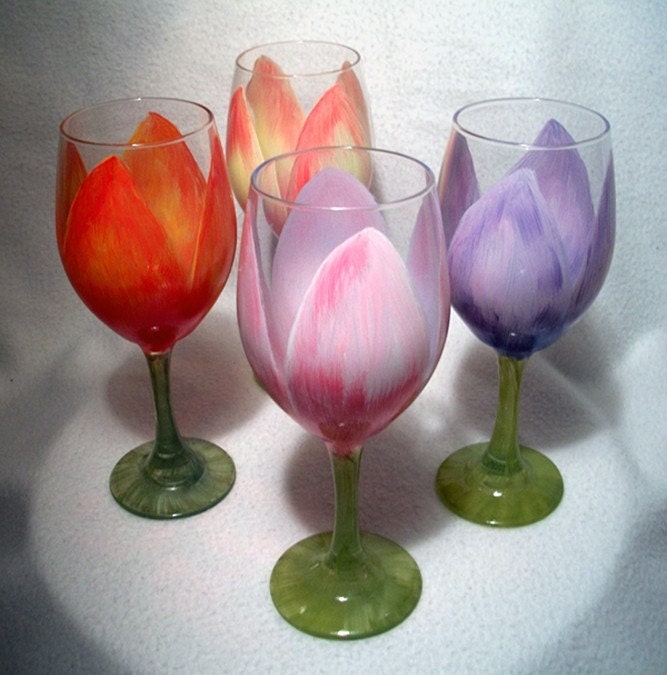 Wine Glasses Hand Painted Tulips