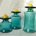 Dansk Danish Modern Teal Turquoise Glass Vases Candle Holder Bottle Set 3 Graduated Quistgaard