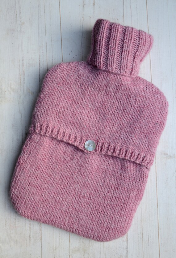 Knitted Hot water Bottle Cover in Valentine Hearts Pink Aran