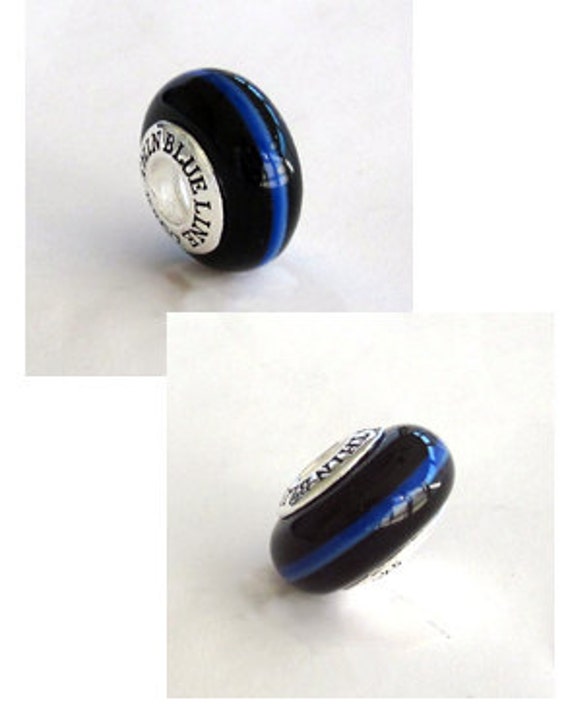 Pandora Style Genuine Thin Blue Line Police Charm