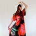 1970s Floral Red Green Black Caftan Maxi Dress. Beach Cover Up. Summer Fashion