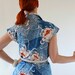 CLEARANCE-1970s Floral Blouse. Blue White. Tropical. Office. Summer Fashion. Spring Fashion. Beach Resort.. Size Large