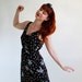Sale- Vintage 1980s Black Floral Polka Dot Dress. Cherry Print. Sundress. Fall Fashion. Spring Fashion. Size Medium