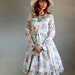 1970s White Green Floral Victor Costa Boho Day Dress. Size Medium