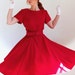Christmas In July Sale - Vintage 1980s Swing Dress. Red. Ruby. Mad Men. Office. Cocktail Dress. Summer. Weddings. Size Large