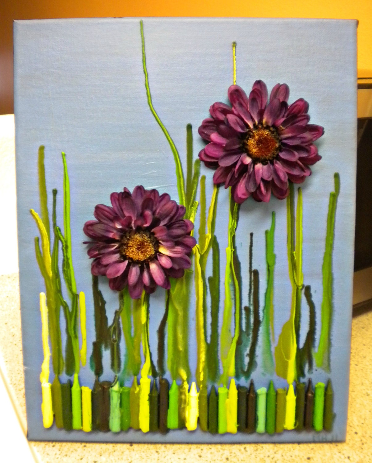 Purple Flower Crayon Art