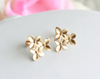 Gold cherry blossom earrings - hydrangea wedding jewelry, bridal jewelry, bridesmaids gift, everyday jewelry