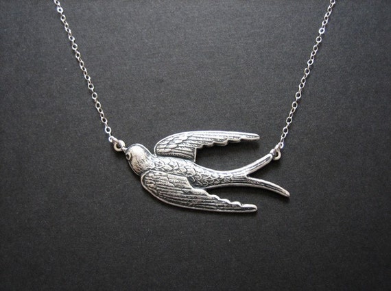 Sparrow bird necklace sterling silver dainty simple