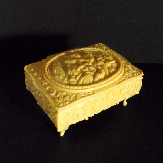 Celluloid Jewelry Box With Lovers On The Lid Perfect for