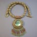 Gold Dragonfly on Bright Green Czech Button Beadwoven Necklace