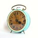Vintage alarm clock Jantar from Soviet Union era turquoise color clock