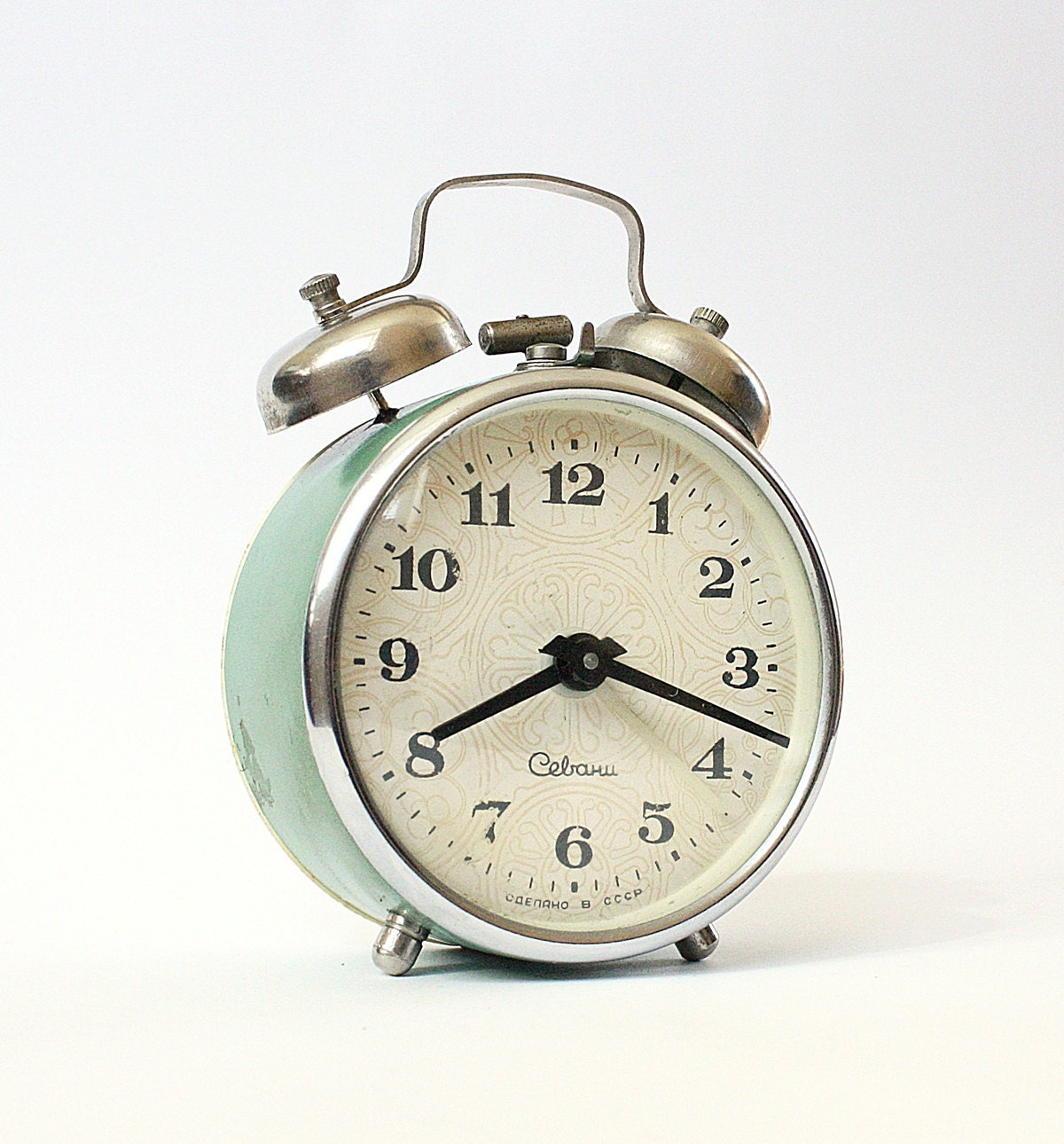 Vintage alarm clock Sevani from Armenia turquoise clock