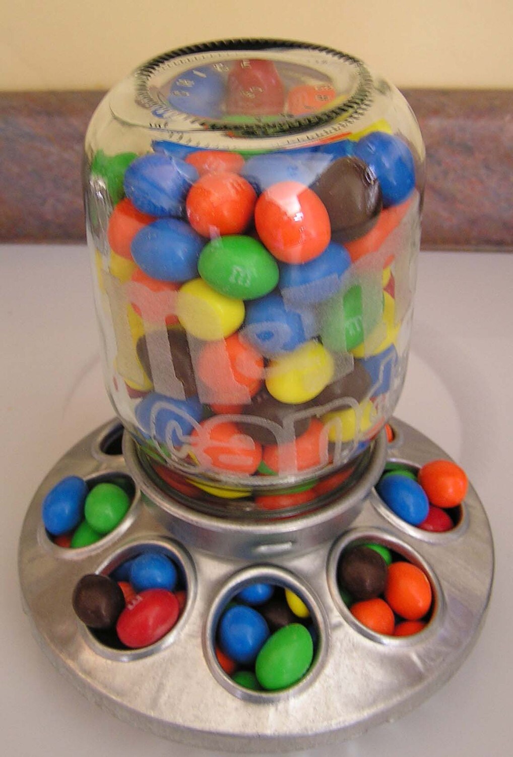 Chick Feeder and Etched Mason Jar m&m Candy Dispenser