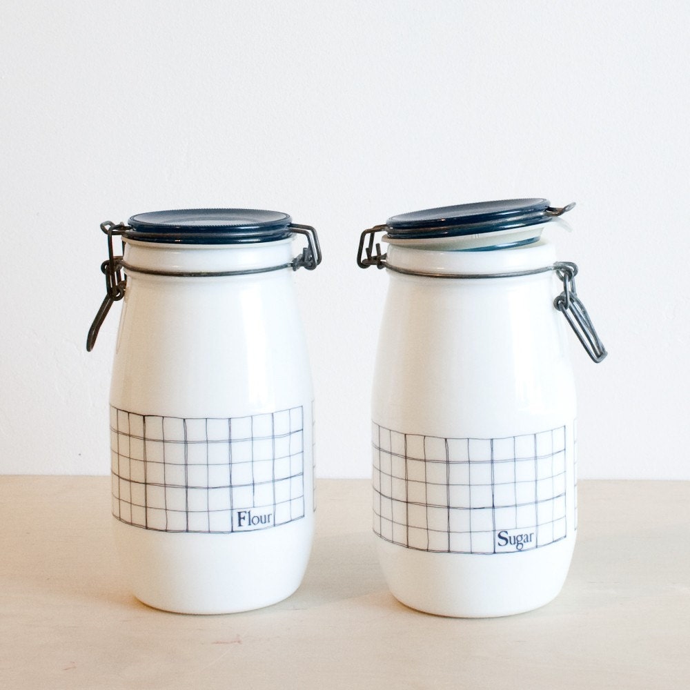 Vintage Milk Glass Jars Sugar and Flour by seesawvintage on Etsy