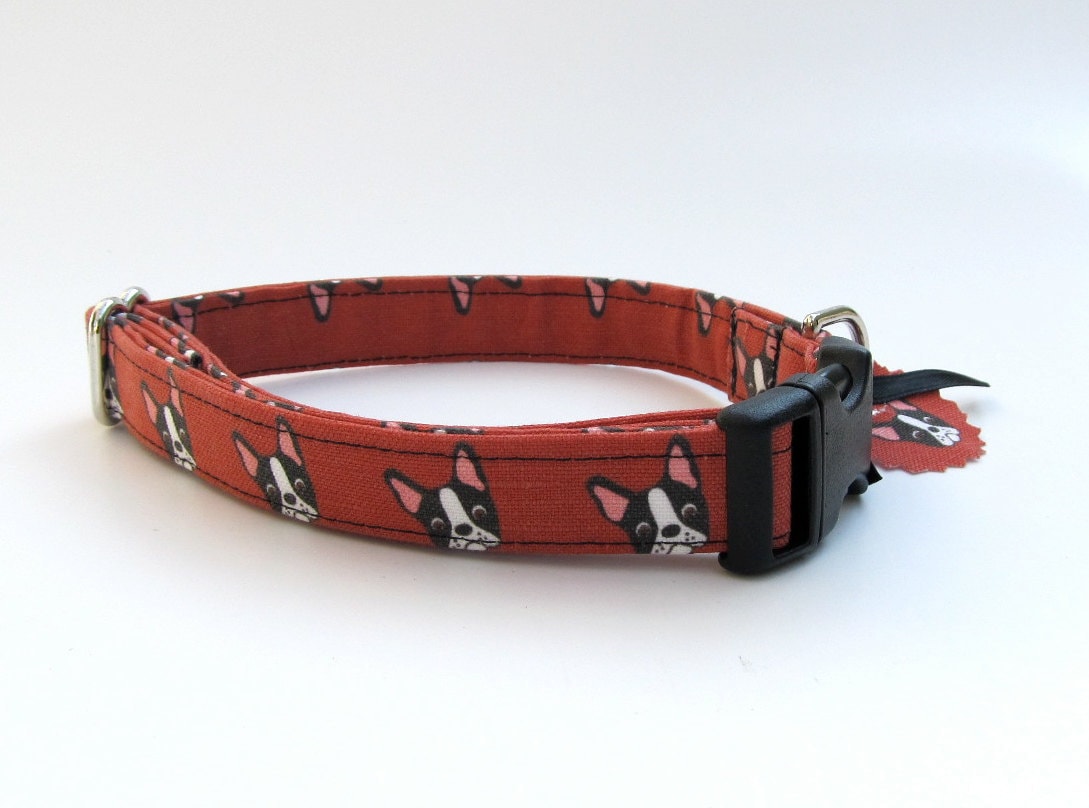 Red Boston Terrier Dog Collar by StitchyWitchyDesigns on Etsy